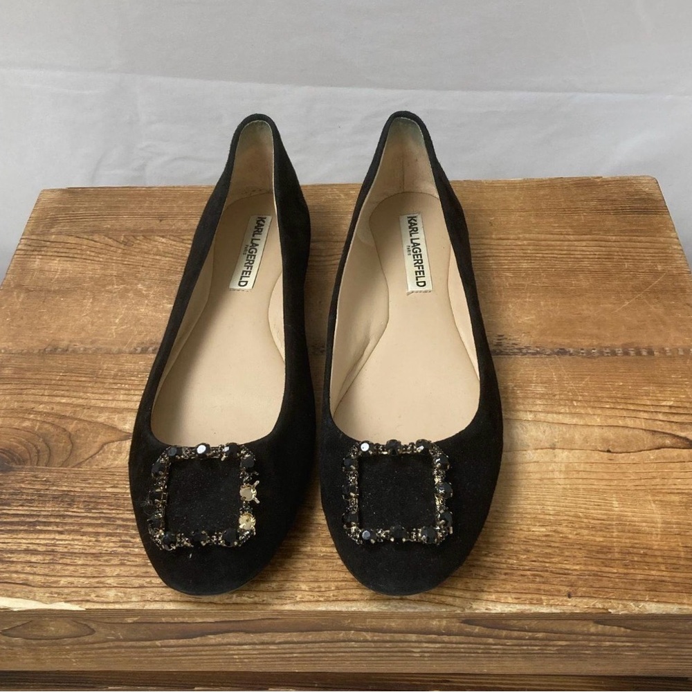 Karl Lagerfeld Black Flats with Embellished Buckle